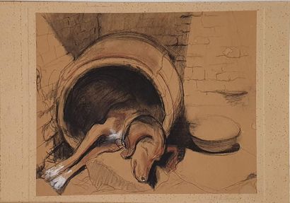 null DE CONDAMY Charles Ferdinand, attributed to,

Street dog,

drawing with three...