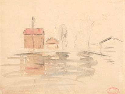null LOISEAU Gustave, 1865-1935,

Maisons pendant les innondations,

crayon noir...