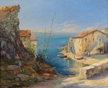 null CADIERRA Louis, XXe siècle,

Maisons en bord de mer, Saint Florent Corse,

huile...
