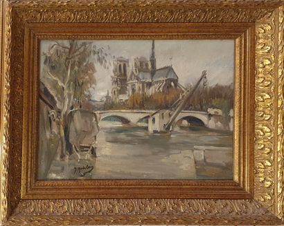 null MADELAIN Gustave, 1867-1944,

La Seine et le chevet de Notre-Dame de Paris,

huile...
