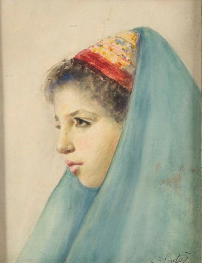 null SINTÈS Joseph, 1829-1913,

Orientale de profil,

aquarelle sur papier (insolation...