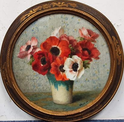 null FILLIARD Ernest, 1868-1933,

Anémones,

aquarelle de format tondo, signée en...