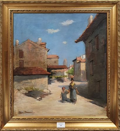 null DUMOULIN Louis, 1860-1924,

Femme et enfant dans un village du Midi,

huile...