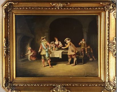 null LAROSE (XIXème siècle)

Les mousquetaires à la taverne 

Huile sur panneau,...