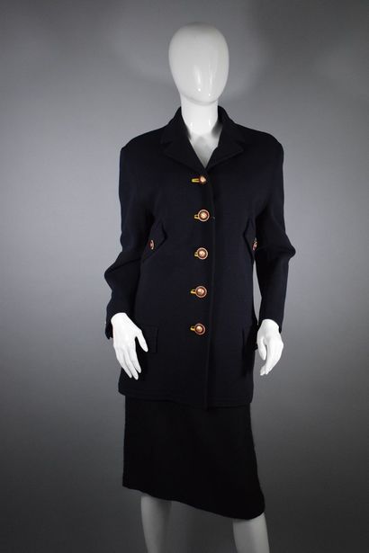 null GIANNI VERSACE COUTURE 



Midnight blue pea jacket with yellow trimmings, adorned...