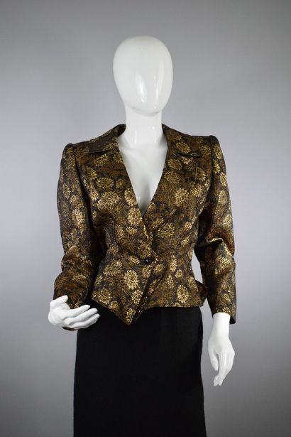 null UNGARO 



Black wool blend and gold lurex jacket with stylized sunflowers motif,...