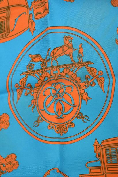 null HERMES 



Silk gavroche "Ex-Libris" model with orange stagecoaches on a turquoise...