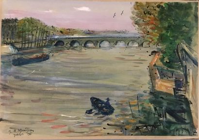 null MOMDJIAN Garabed 

Oil on cardboard, signed, titled, dated, "Paris Pont Neuf"...