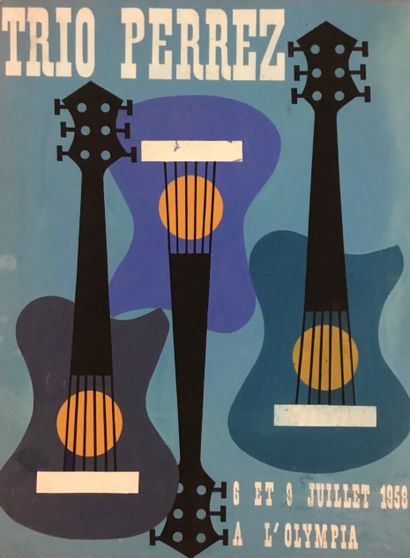 null Anonyme - Musique 

TRIO PERREZ à l'Olympia 1958 maquette pour une affiche gouache...