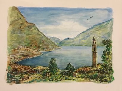 null MOMDJIAN Garabed 

Gouache on paper, signed, titled, dated, "Lake Como" 1977....