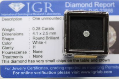 null Diamant "white I" rond sous scellé.

Accompagné d'un certificat de l'IGR indiquant...