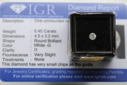null Diamant "white G" rond sous scellé.

Accompagné d'un certificat de l'IGR indiquant...
