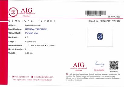 null Tanzanite cushion on paper.

Accompanied by a certificate AIG.

Weight : 7.26...