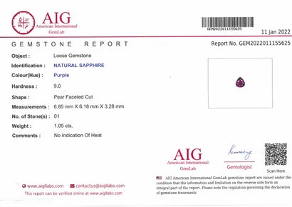 null Pear pink sapphire on paper.

Accompanied by an AIG certificate indicating unheated....