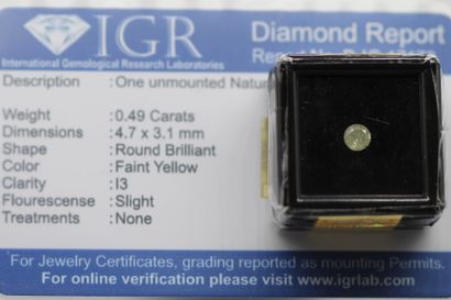 null Diamant "faint yellow" rond sous scellé.

Accompagné d'un certificat de l'IGR...