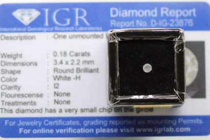 null Diamant "white H" rond sous scellé.

Accompagné d'un certificat de l'IGR indiquant...