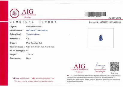 null Tanzanite pear on paper.

Accompanied by a certificate AIG.

Weight : 2.07 ...