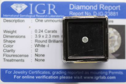 null Diamant "white I" rond sous scellé.

Accompagné d'un certificat de l'IGR indiquant...