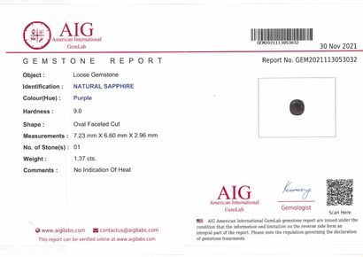 null Oval purple sapphire on paper.

Accompanied by a certificate AIG indicating...