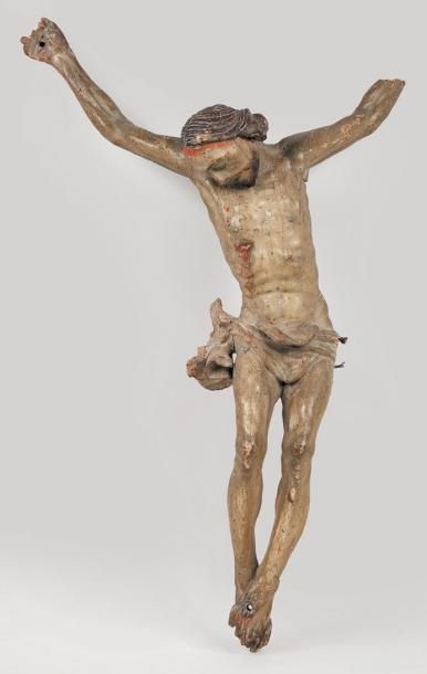 Christ en bois sculpté polychrome du XVIIIe...