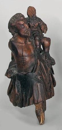 Saint Christophe en bois sculpté du XVIIe...