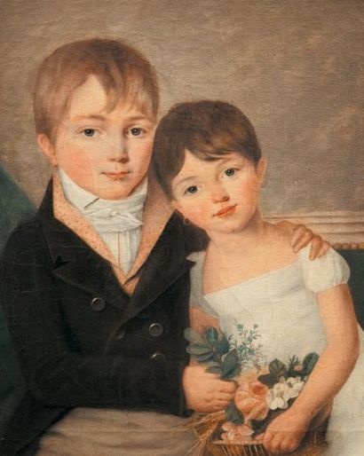 École FRANÇAISE - Premier quart du XIXe siècle Portrait de deux enfants aux yeux...
