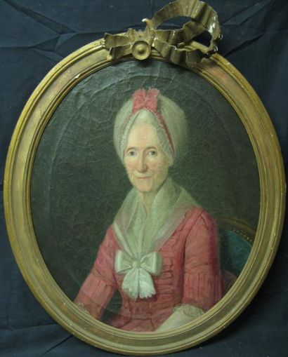 École FRANÇAISE - Seconde moitié du XVIIIe siècle Portrait en robe mauve à ruban...