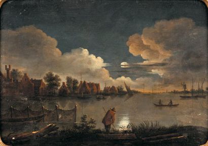 NEER Aert van der (Attribué à) (Amsterdam, 1603 / 04 - id.; 1677) Village fluvial...