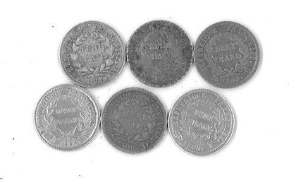 null Lot de six demi francs 1808: W, H,D,Q, I et BB. TB et TTB