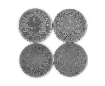 null Lot de quatre francs rares, en faible état (G 447, LF 205): 1809 H et K, 1811...
