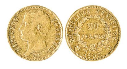 null 20 F. Napoléon I, tête nue, 1807 Turin, 2 557 ex. Très rare et TB à TTB