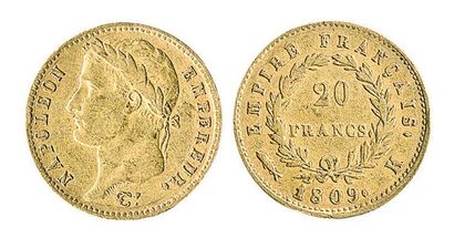 null 20 F. Napoléon I lauré, 1809 Bordeaux, 3 614 ex. Rare et presque TTB