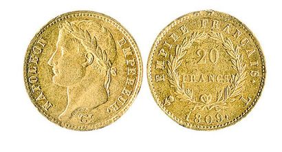 null 20 F. Napoléon I lauré, 1809 Bayonne, 2 383 ex. Rare et de qualité également...
