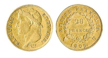 null 20 F. Napoléon I lauré, 1809 Turin, 3 400 ex. Rare et TTB