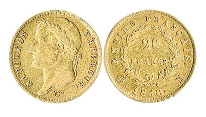 null 20 F. Napoléon I lauré, 1810 La Rochelle, 2 454 ex. Rare et TTB