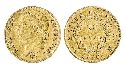 null 20 F. Napoléon I lauré, 1810 Toulouse, 1 983 ex. Très rare et TB