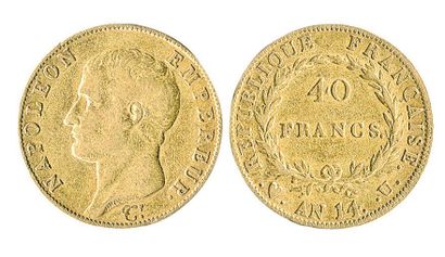 null 40F. Napoléon I, tête nue, an 14 Turin. Le tirage de cette très rare monnaie...