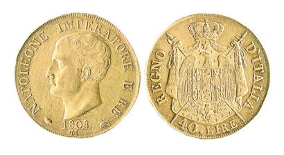 ITALIE Napoléon Roi (1805 -1814). 40 lire, 1808 Milan, tranche en relieF. LMN848....