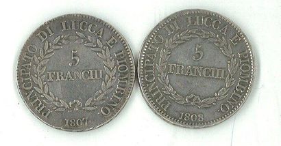 null IDEM - Lot de 2 autres 5 franchi aux moyens bustes pour 1807 et 1808. Les 2,...