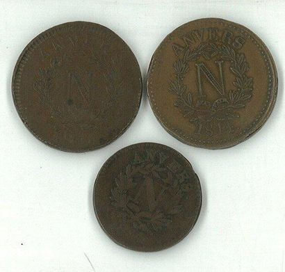 null NAPOLEON I (1804-1814). Trois monnaies en bronze du siège d'Anvers: 10 cent....