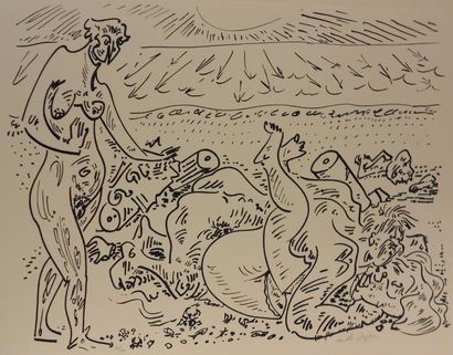 MASSON ANDRÉ (1896-1987) Composition érotique aux trois personnages Lithographie...