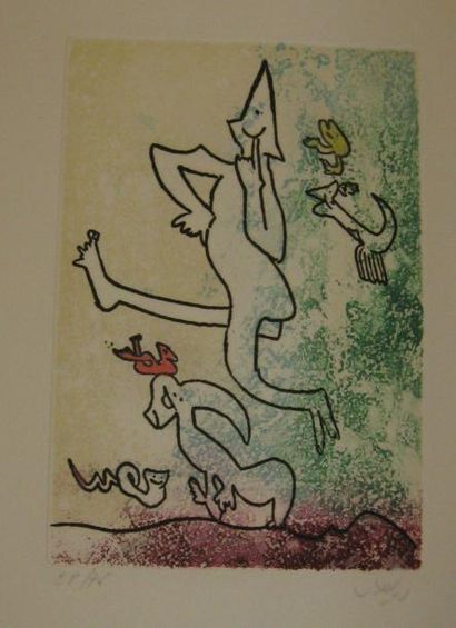 MATTA ROBERTO (1911-2002) Personnage et animaux fantastiques Eau-forte, n°28/75,...
