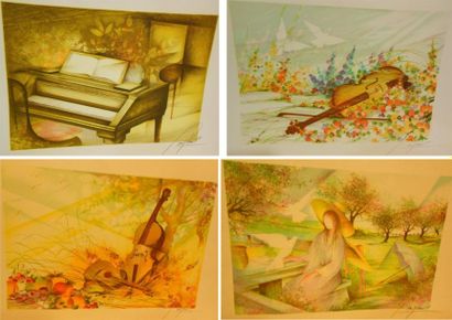 POULET RAYMOND (NÉ EN 1934) Sujets divers 4 lithographies en couleurs, signées en...