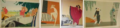 ROSE NINA (XX ÈME SIÈCLE) Elégantes 4 lithographies en couleurs (piqûres), signées...
