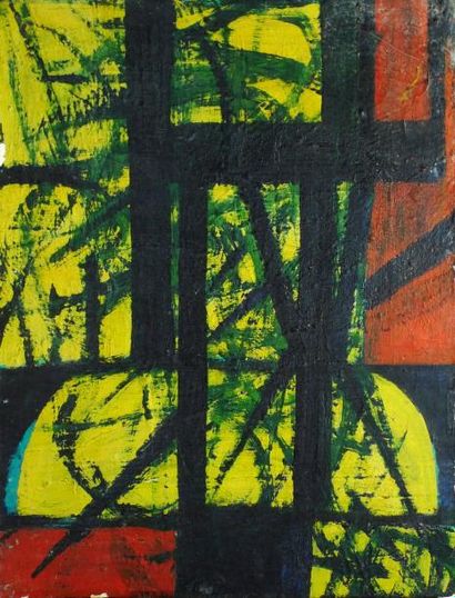 BESSHO MASAE (FUKUOKA JAPON 1945 - PARIS 1995) Composition rouge et jaune huile sur...