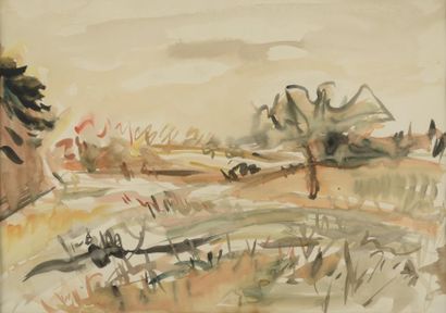 BONNECARRERE PIERRE (NÉ EN 1933) Paysage d'automne Aquarelle, non signée, 35,5 x...