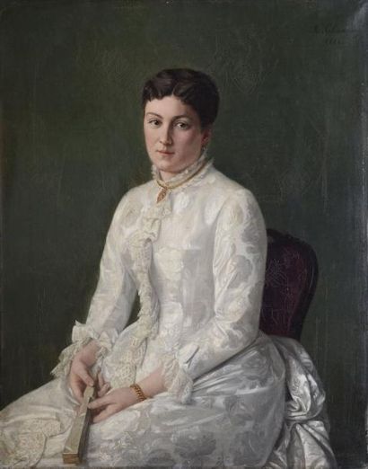 CHASSANY M., FIN XIXE SIÈCLE La dame en robe blanche, 1884 huile sur toile (petites...