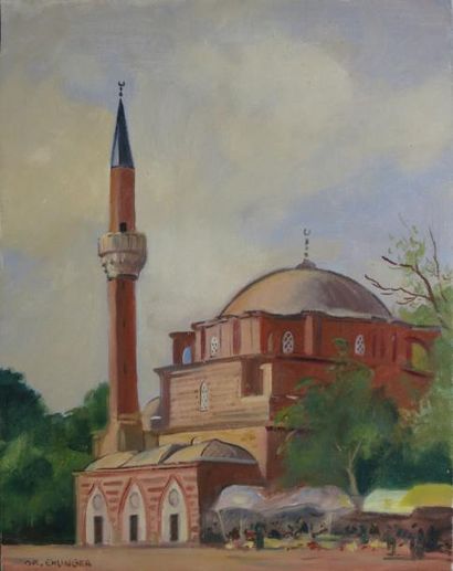 EHLINGER CHRISTIAN (NÉ EN 1931) La mosquée de Sofia, Bulgarie 1980 huile sur toile...