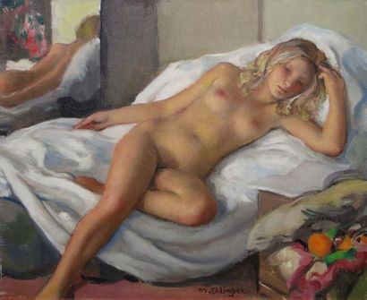 EHLINGER MAURICE, 1896-1981 Jeune nu blond huile sur toile, signée en bas au milieu,...