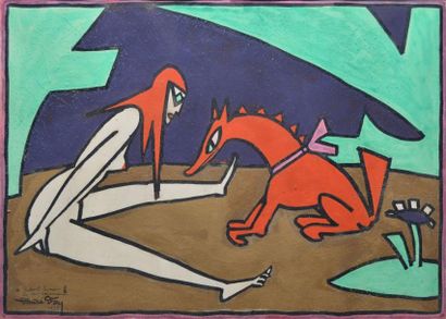 FOY ANDRÉ (1886-1953) Baignade au chien rouge, 1925 Aquarelle gouachée, signée en...